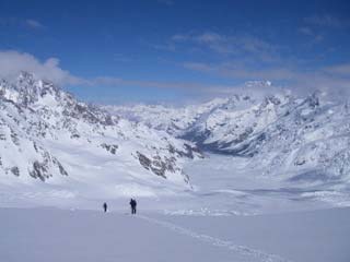 Three skiers, two glaciers, one September